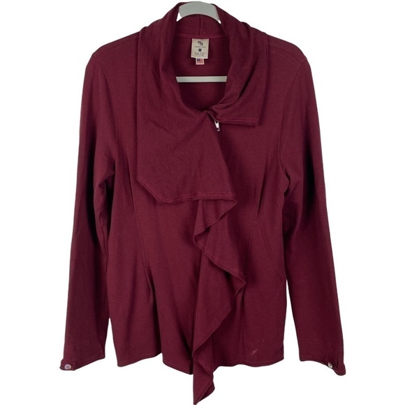 Meesh & Mia Burgundy Wine Shawl Waterfall Neckline Full Zip Blouse Women's M - Picture 9 of 12